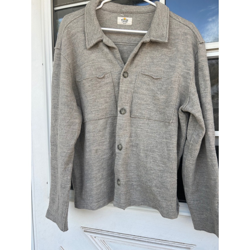 Marine Layer Mens Gray 100% Wool Button Front Shirt Jacket Shacket Medium